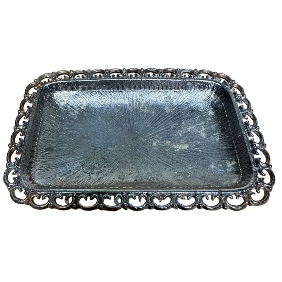 VTG Marly Silver Plated Small Footed Rectangular Soap Tray Pierce Rim Vanity - Picture 1 of 5